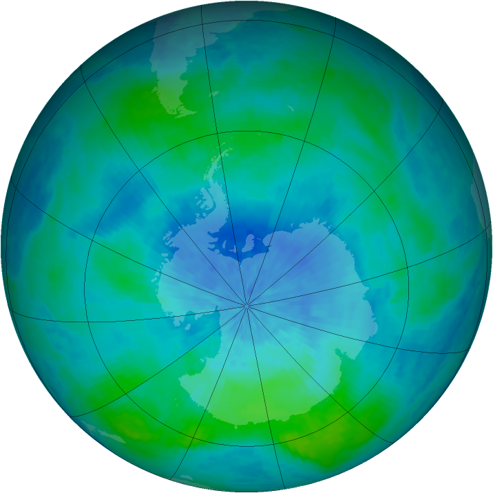 Antarctic ozone map for 03 March 2002